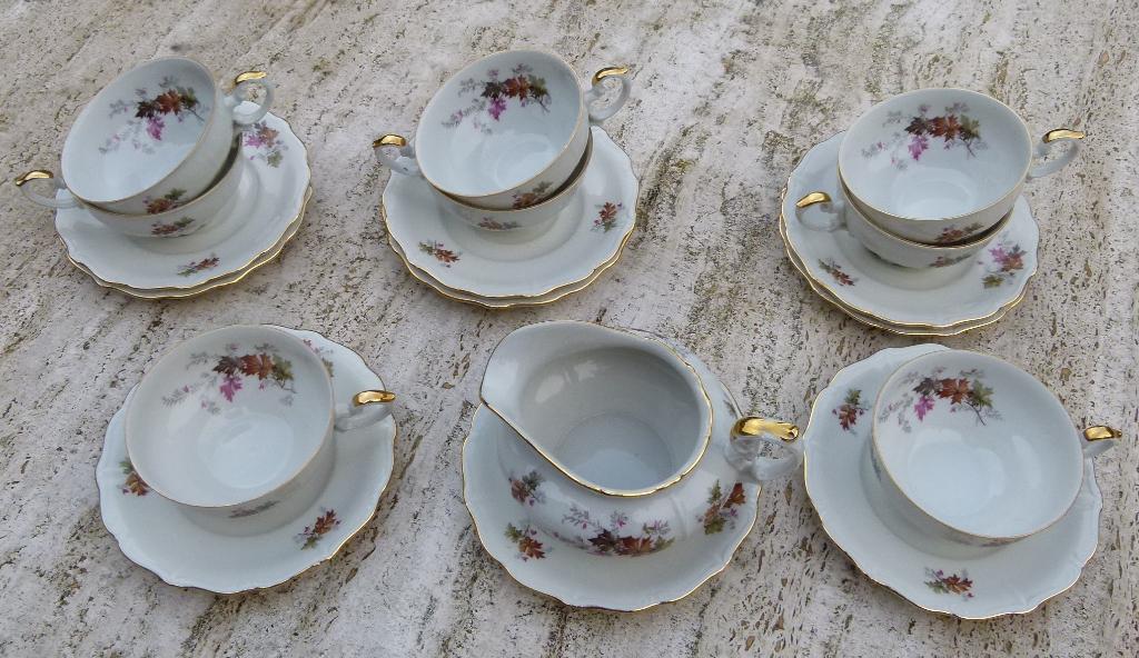 Valeram Rode Rozen met Goud 8 Thee Kop + Schotels en Melkkan, Nieuw, Ophalen of Verzenden, Wedgwood, Kop(pen) en/of Schotel(s)