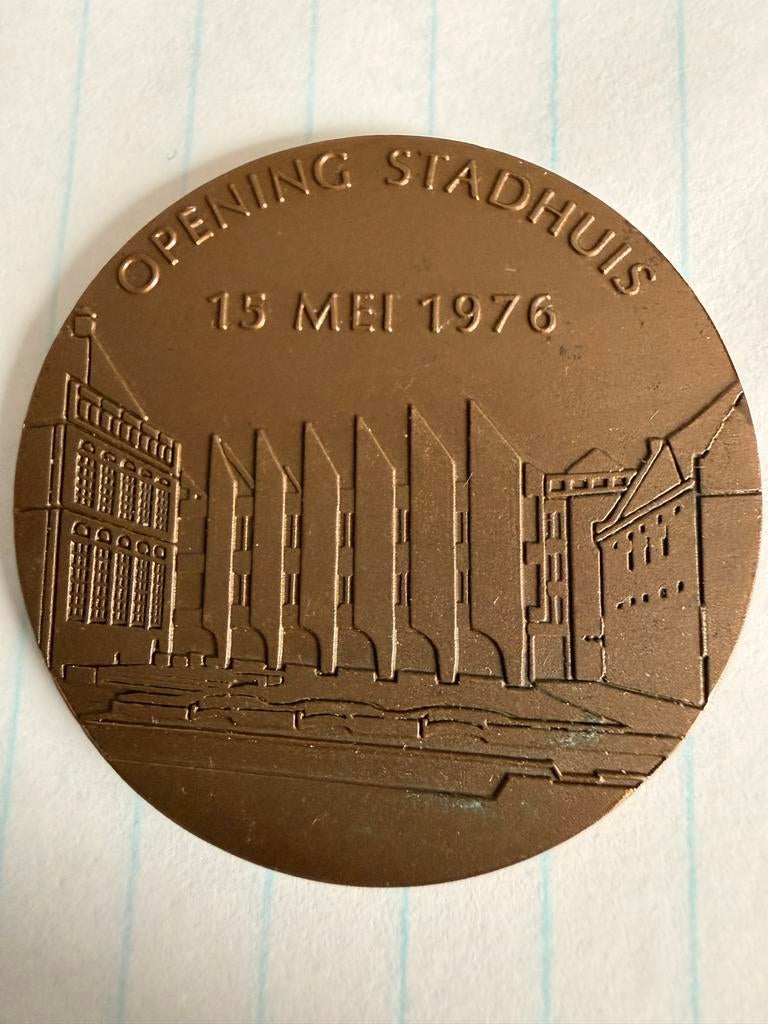 Penning Gemeente Zwolle opening stadhuis 1976, Ophalen of Verzenden, Overige materialen, Nederland