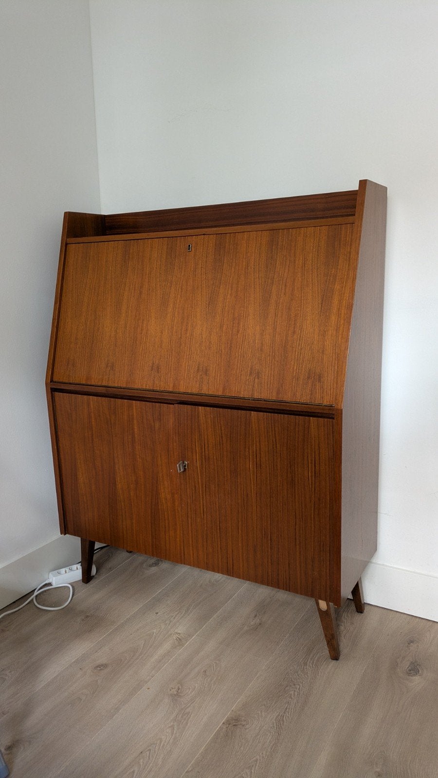 Mid century solid wood "secretary" fold-down desk, Ophalen
