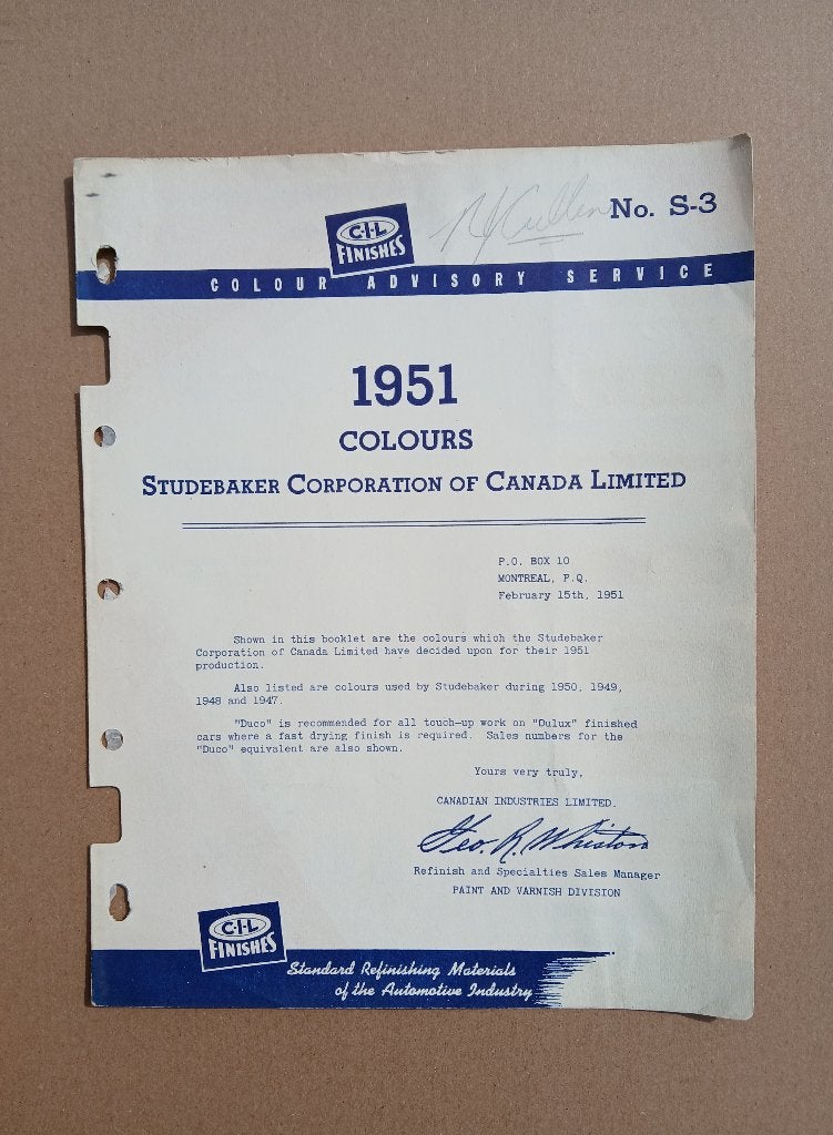 Studebaker kleuren folder, Ophalen of Verzenden, Overige merken, Onbekend, Gelezen