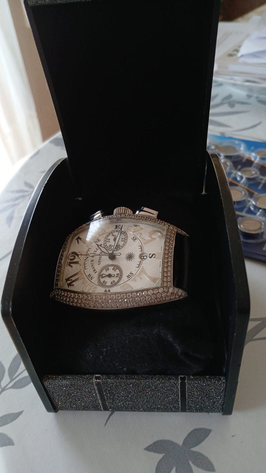 Luxe Franck Muller horloge met strass in geschenkdoos, Overige merken, Staal, Polshorloge, Overige materialen