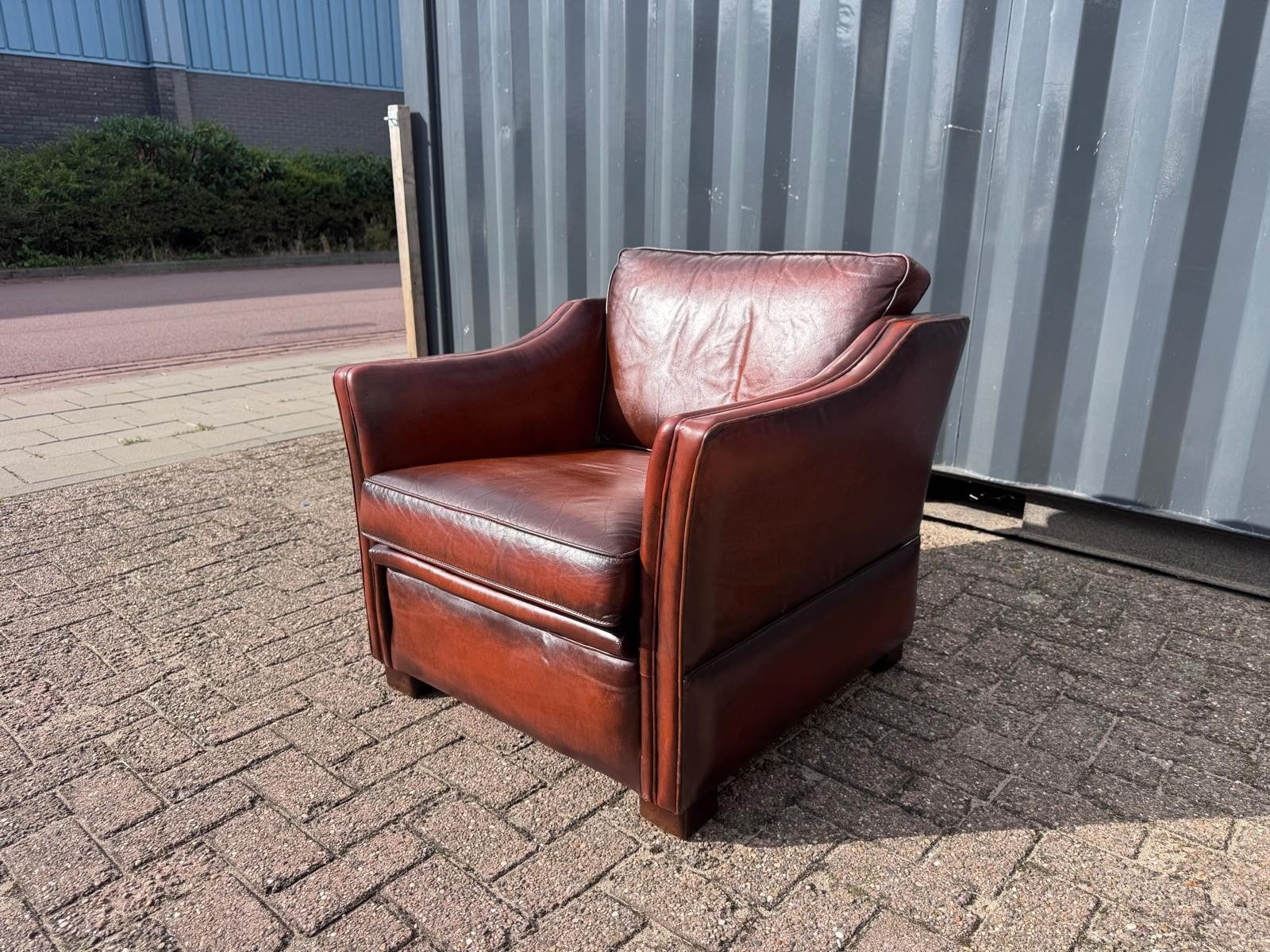Schaapsleren fauteuil van MuyLaert, cognacbruin, Huis en Inrichting, Ophalen, Gebruikt, Klassiek, Tijdloos, 75 tot 100 cm