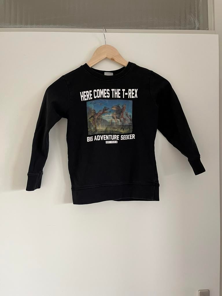 Zwarte trui met dino’s / dinosaurussen, maat 122 Scamps Boys, Ophalen of Verzenden, Zo goed als nieuw, Jongen, Trui of Vest