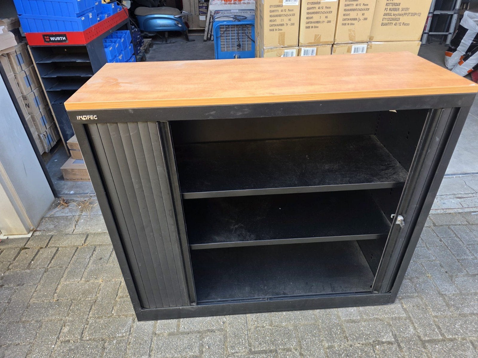 INDPEC Roldeurkast met houten blad - 120x50x100 cm, Huis en Inrichting, Kasten | Roldeurkasten en Archiefkasten, Gebruikt, 100 tot 150 cm