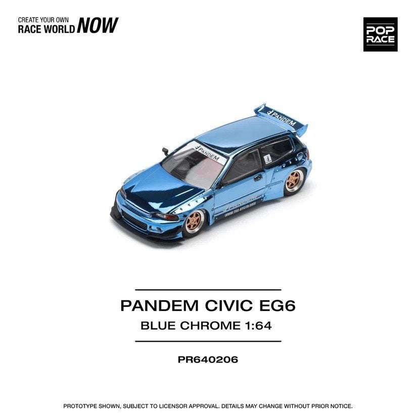 Honda Civic EG6 Pandem Blue chrome 1:64 Pop Race Pop154, Verzenden, Nieuw, Auto