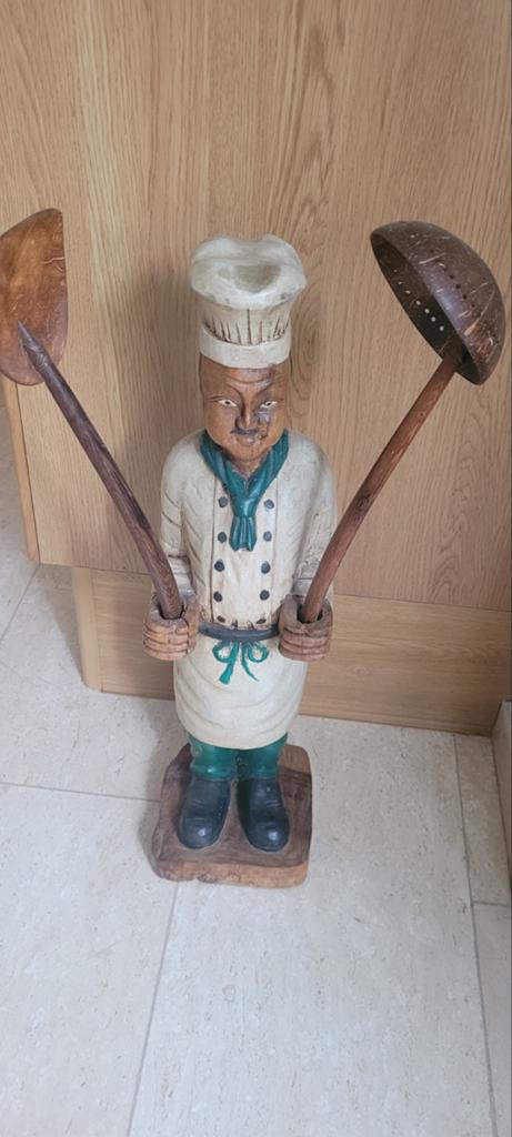 Houten kok beeld met lepels - Unieke decoratie, Ophalen, Hout, Gebruikt, Meerkleurig