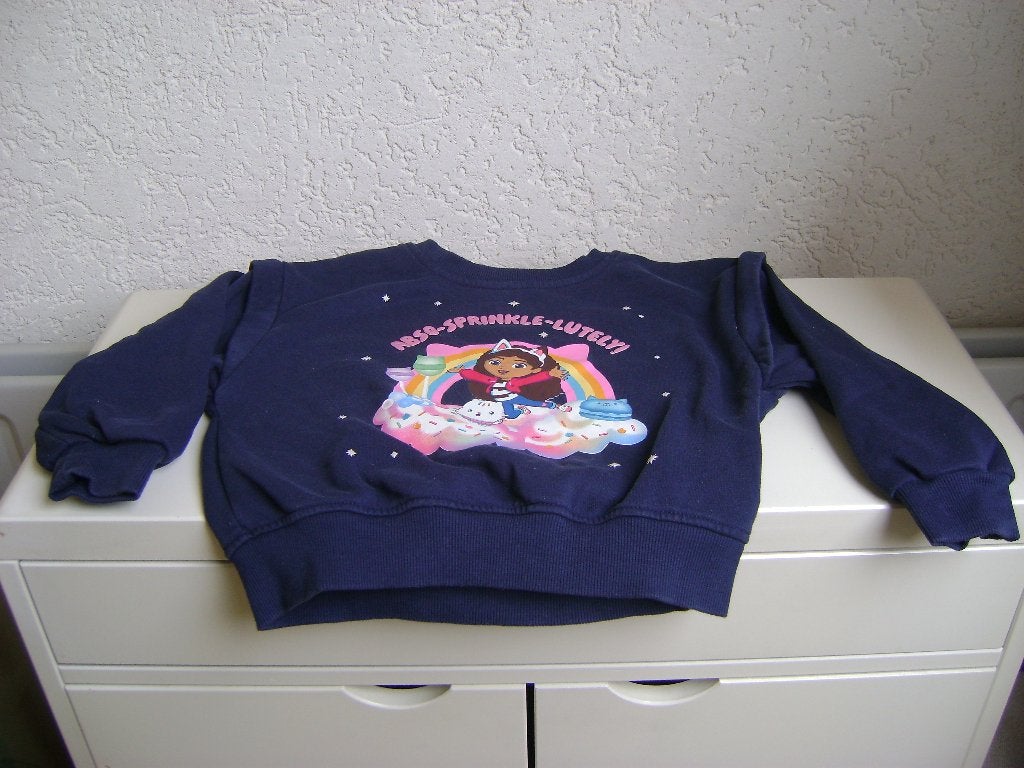 blauwe trui met popje en strookje lang bovenkant arm mt 104, Ophalen of Verzenden, Zo goed als nieuw, Meisje, Trui of Vest