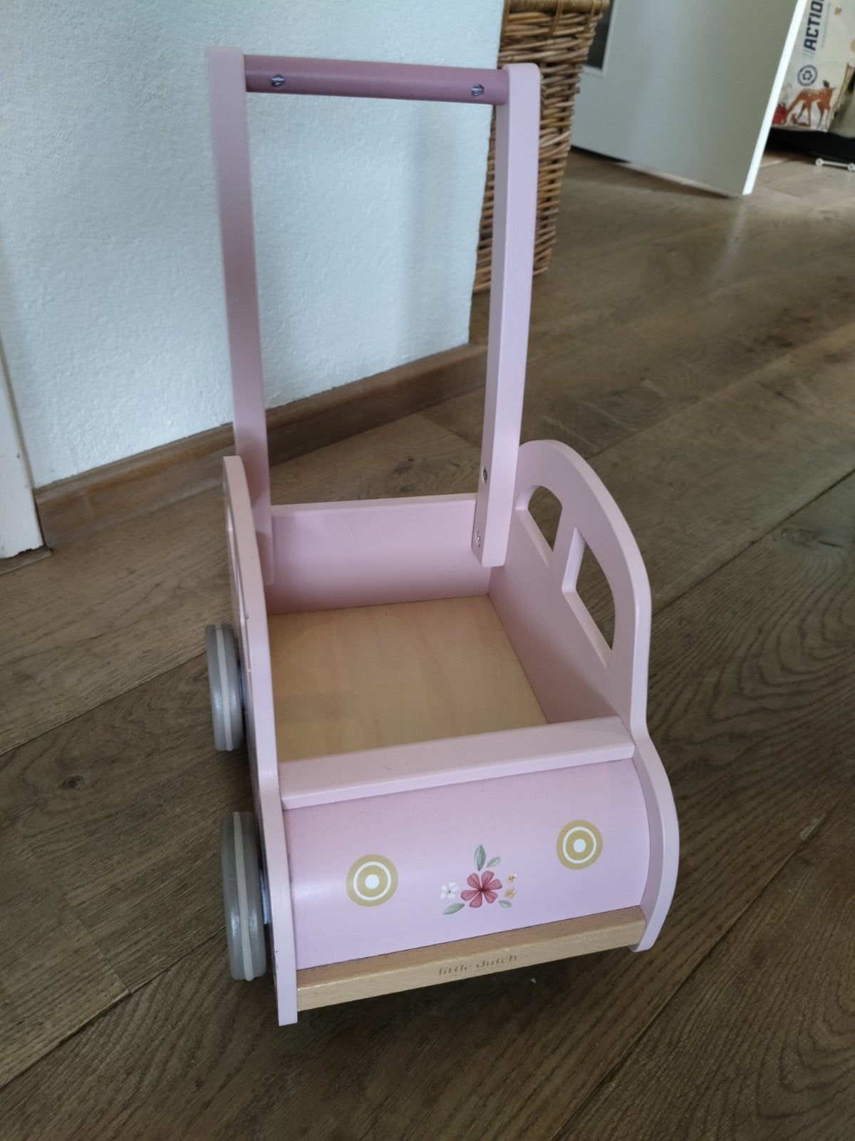 Little Dutch Houten Loopwagen Roze met Bloemen, Ophalen, Zo goed als nieuw, Meisje