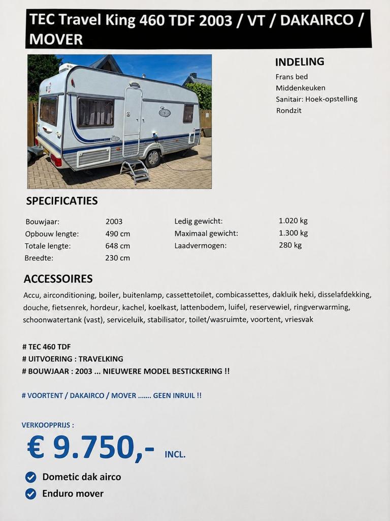 Tec travel king 460 TDF 2003/VT/AIRCO/MOVER, T.E.C., Rondzit, Frans bed, Particulier