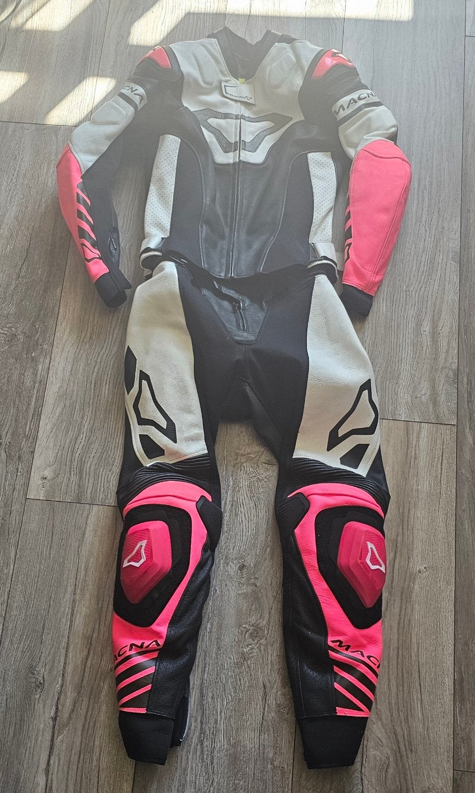 Macna motorpak dames - leer, zwart/wit/roze, maat S, Ophalen, Dames, Combipak, Macna