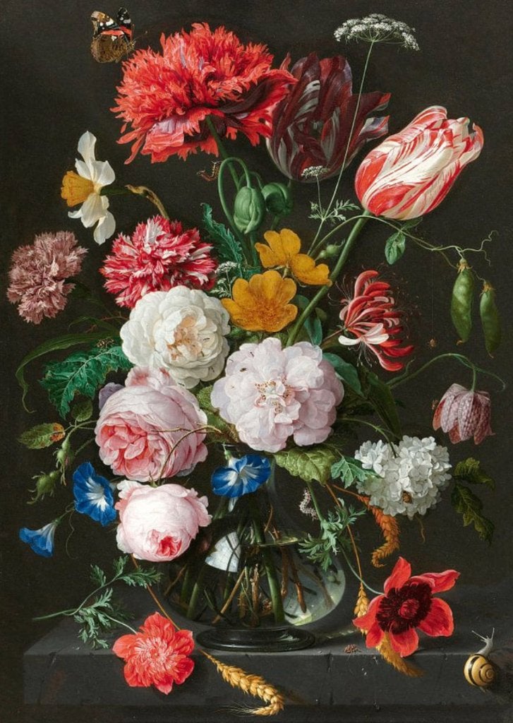 Groot Wanddoek in frame, schilderij bloemen, klassiek, Ophalen, 195 cm, 130 cm, Textiel
