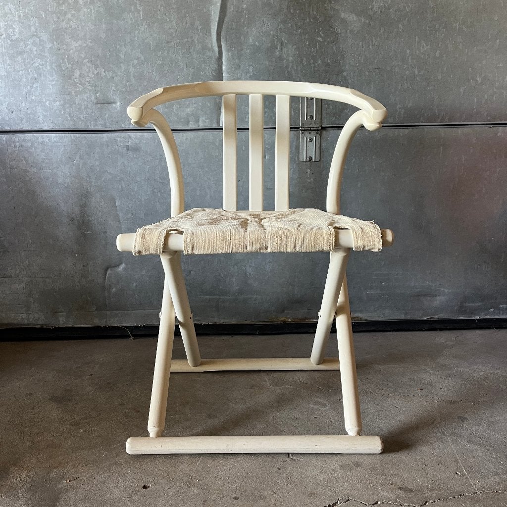 Jaren 70 gebogen houten klapstoel met canvas zitting Thonet