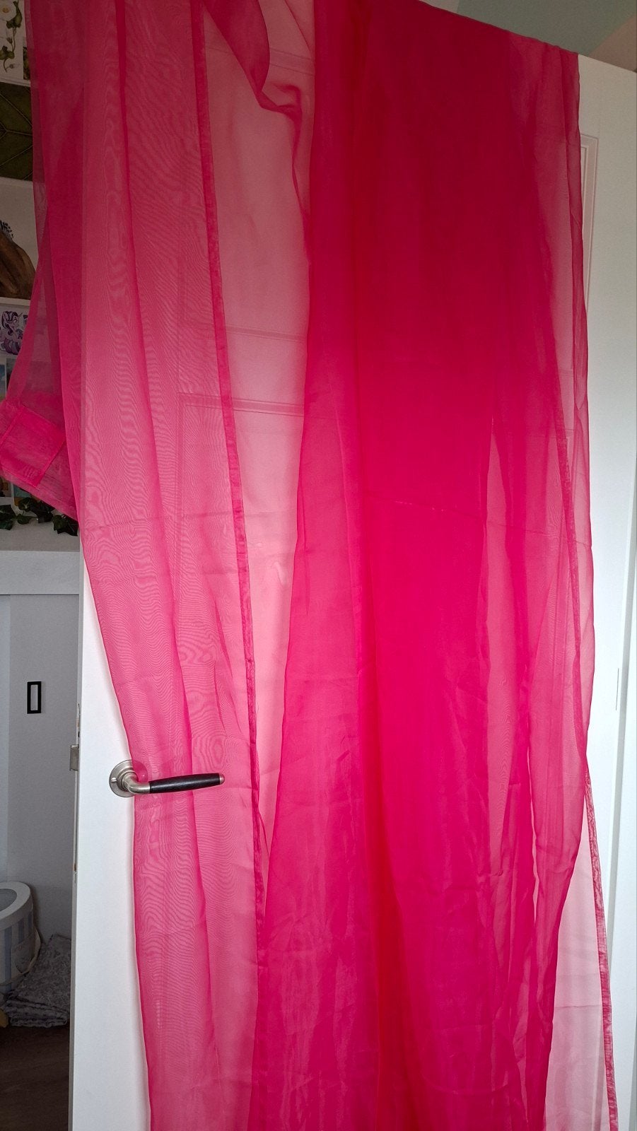 set roze voile gordijnen IKEA 145 bij 300cm, Vitrage, 300 cm, Ophalen of Verzenden, Zo goed als nieuw