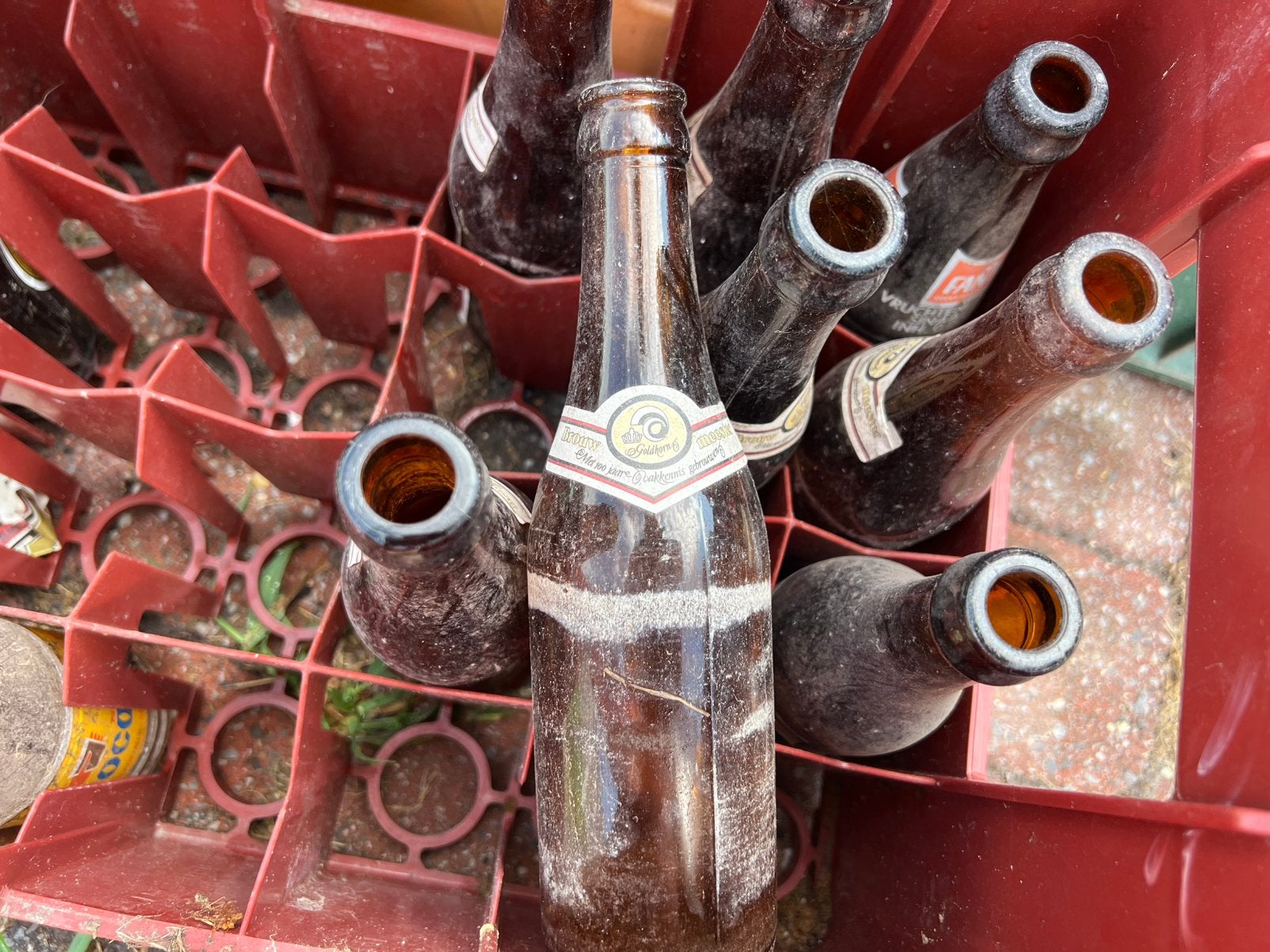 Vintage leeg bierflesje Goldhorn, Ophalen of Verzenden, Gebruikt, Overige merken