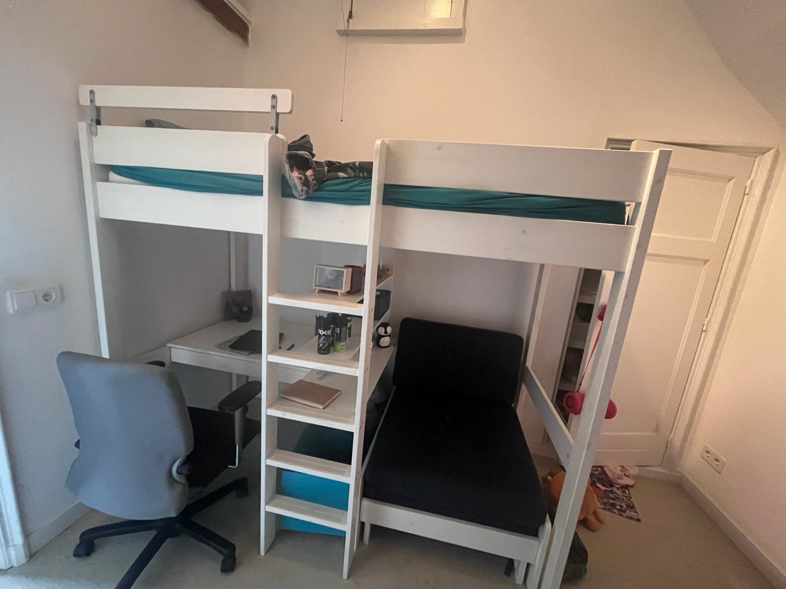 Hoogslaper met bureau, loungezitje en/of logeerbed, Ophalen, Eenpersoons, Zo goed als nieuw, 90 cm