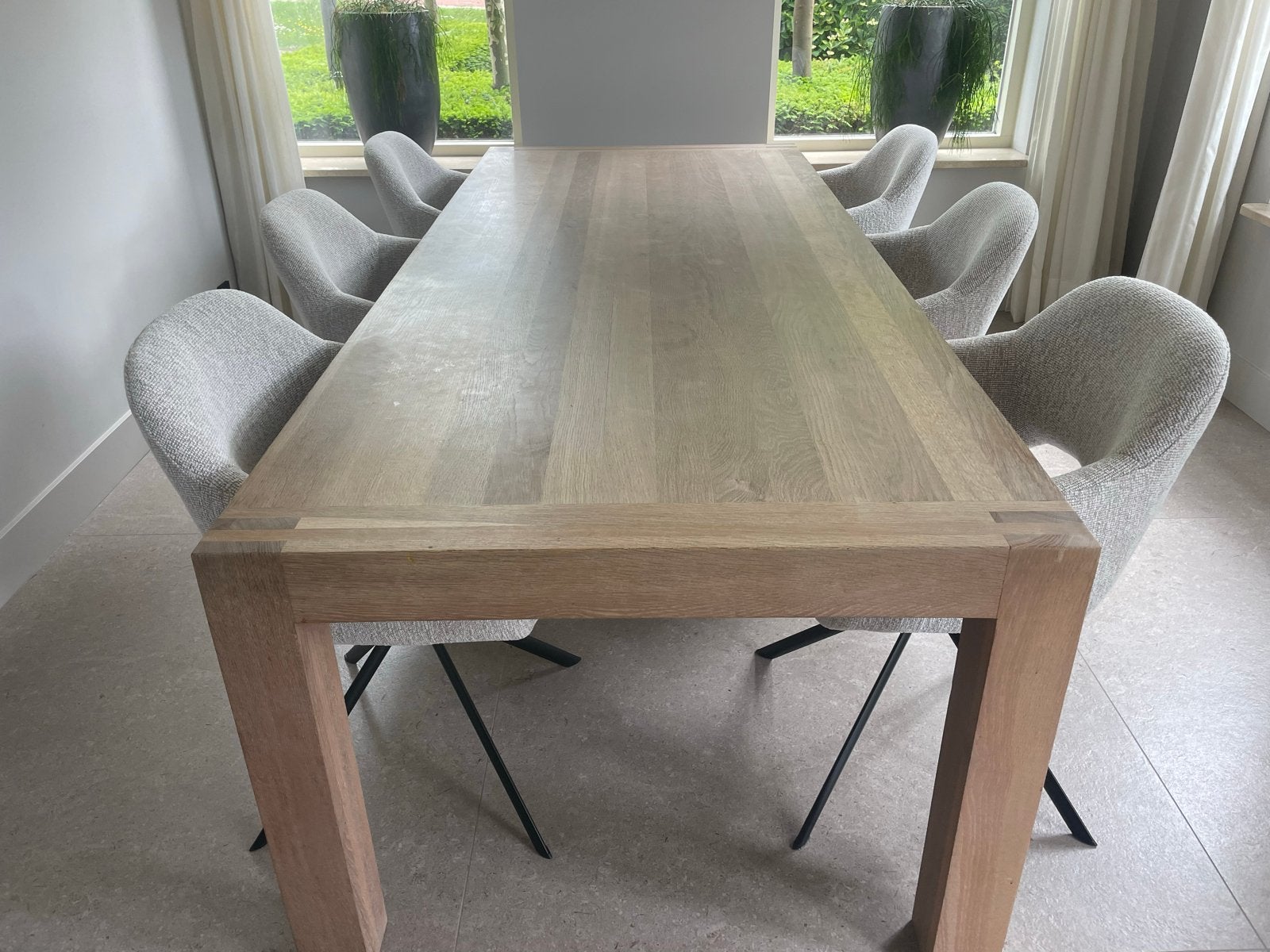 Eikenhouten eettafel - white wash - New-Id, Ophalen, Eikenhout, 50 tot 100 cm, Zo goed als nieuw