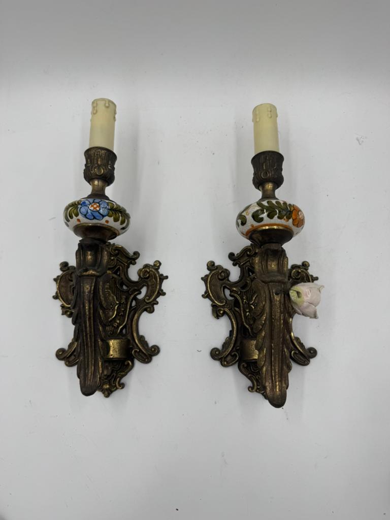 set antieke Franse/Rococo wandlampen – Brons & Porselein, Antiek en Kunst, Antiek | Lampen, Ophalen of Verzenden