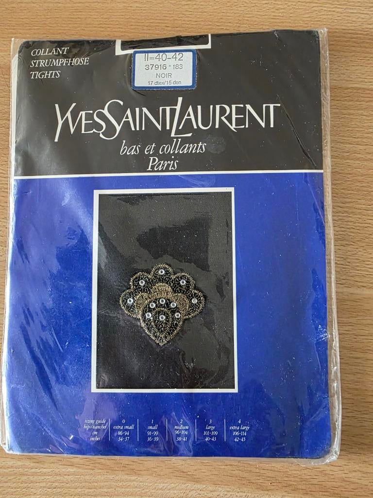 Nieuwe Vintage YSL Panty - Zwart met Sierlijke Applicatie, Yves Saint Laurent, Zwart, Nieuw, Maat 40/42 (M)