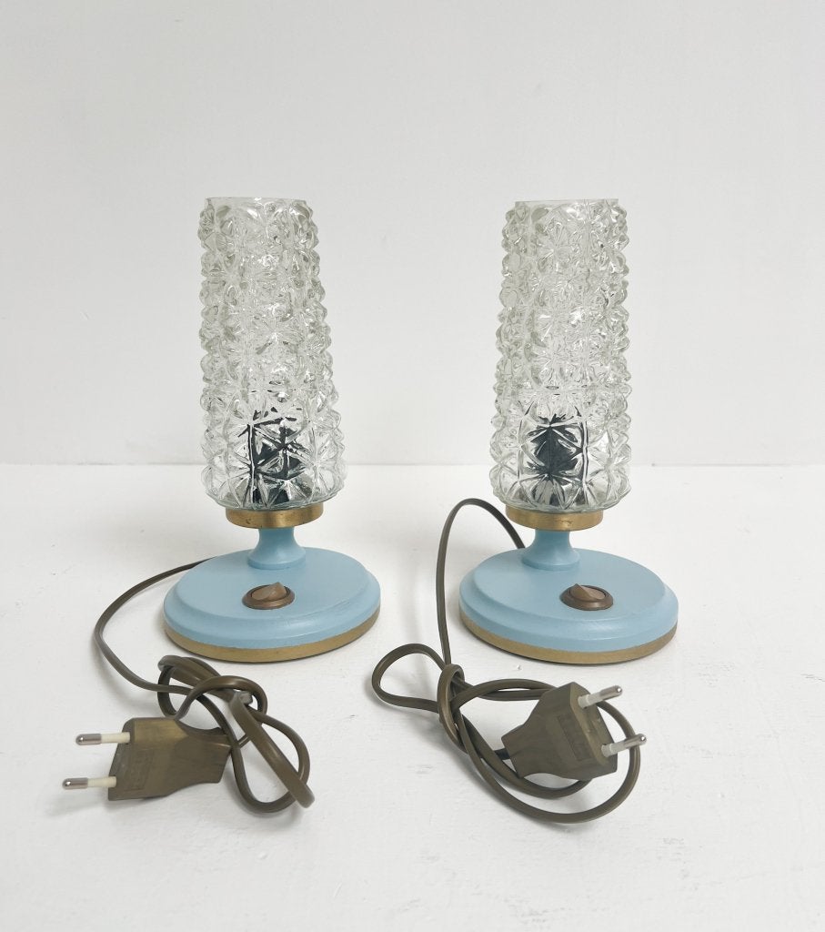 Set van 2 gerestaureerde Gebr. Mölle nachtlampjes, 1960's, Huis en Inrichting, Blauw, Gebruikt, Ophalen of Verzenden, Gebr. Molle