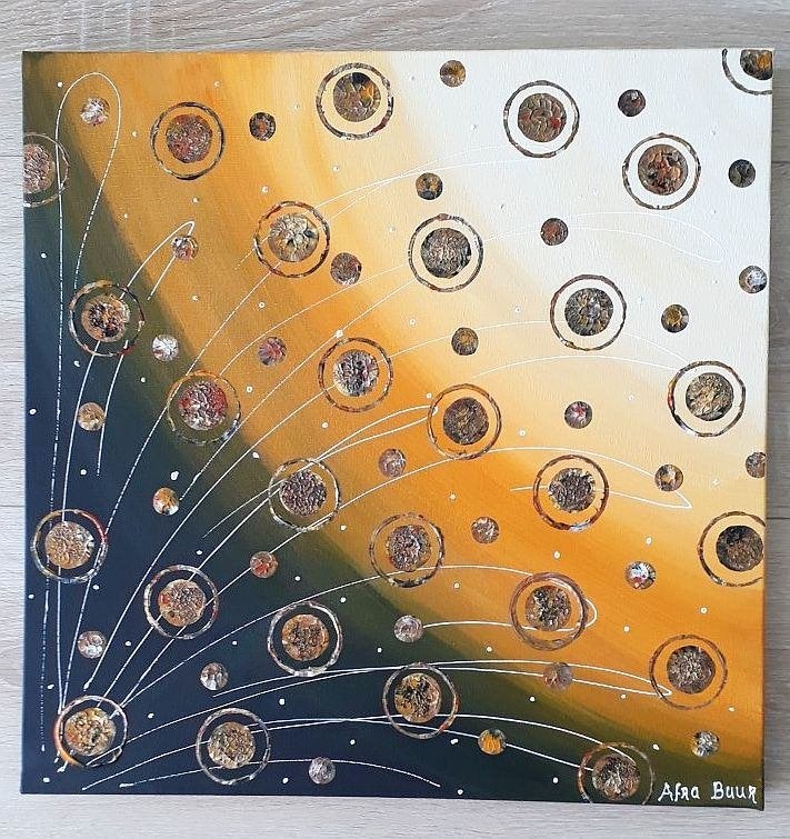 Nieuw handgeschilderd schilderij/ oker, zwart & creme, Antiek en Kunst, Kunst | Schilderijen | Modern, Ophalen of Verzenden, 3D-effect