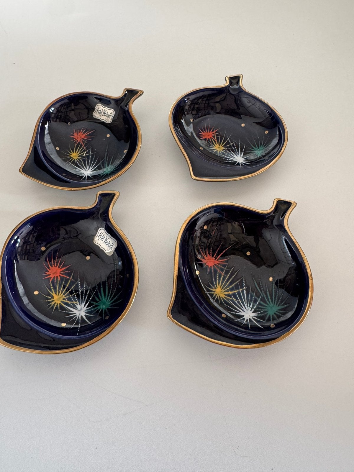 Set 4 Retro Atomic Starburst Bladschaaltjes Echt Kobalt, Ophalen of Verzenden