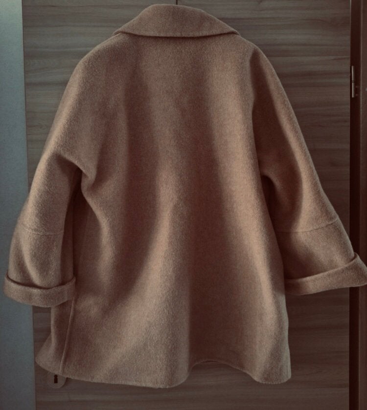 ODEEH wollen oversized winterjas past tot maat 46, Ophalen of Verzenden, Zo goed als nieuw, Maat 46/48 (XL) of groter, Blauw