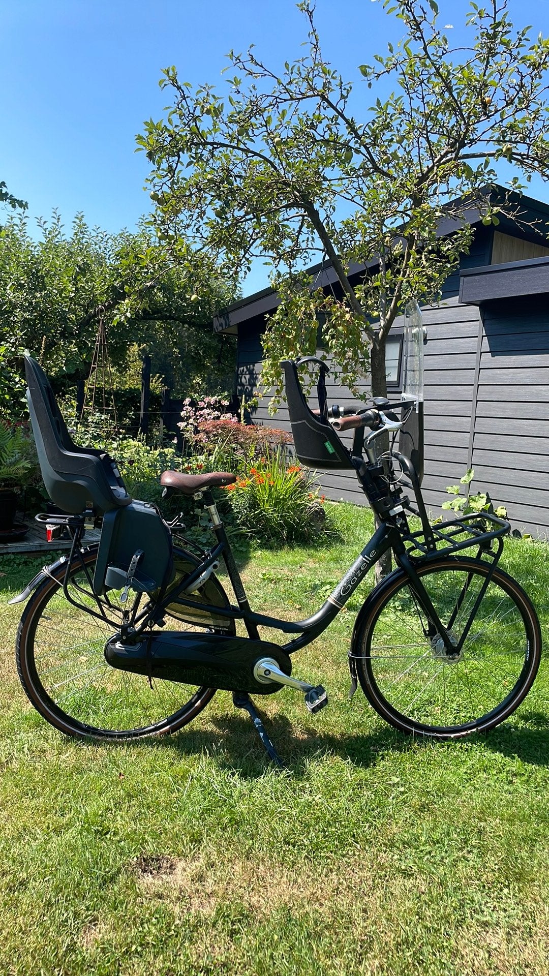 Moederfiets - Gazelle met Bobike kinderzitjes voor en achter, Ophalen, 2 zitjes, Versnellingen, Schijfrem
