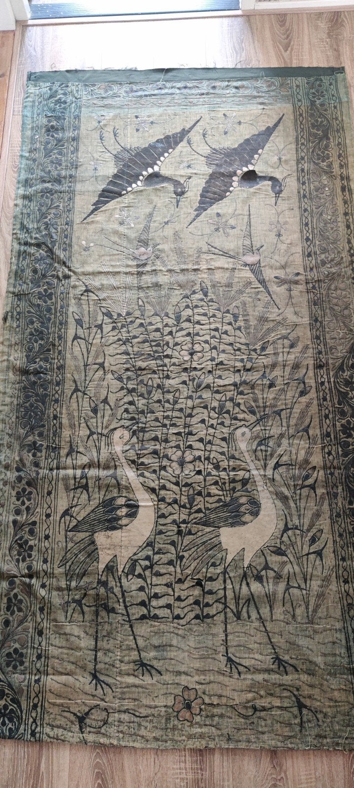 ​Antiek Japans Wandkleed Meiji (ca. 1900) – Kraanvogels., Ophalen of Verzenden
