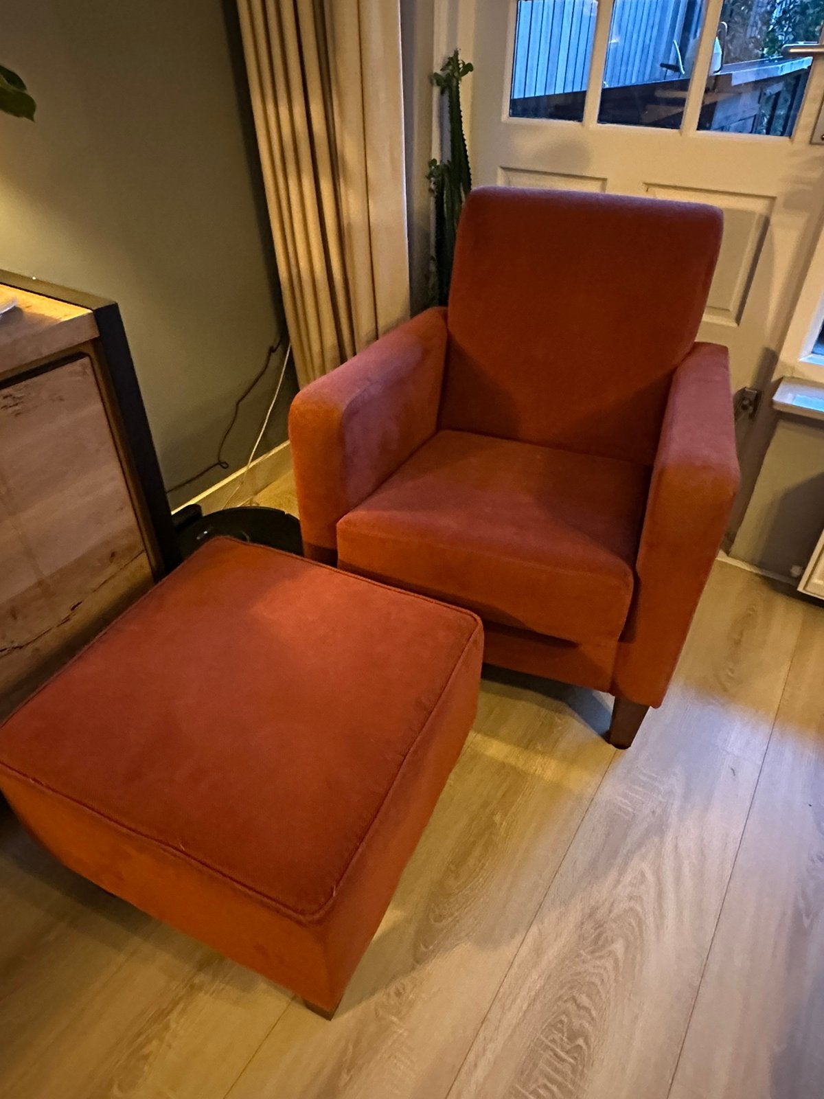 Gratis fauteuil met poef, Ophalen, Gebruikt, 75 tot 100 cm, Stof