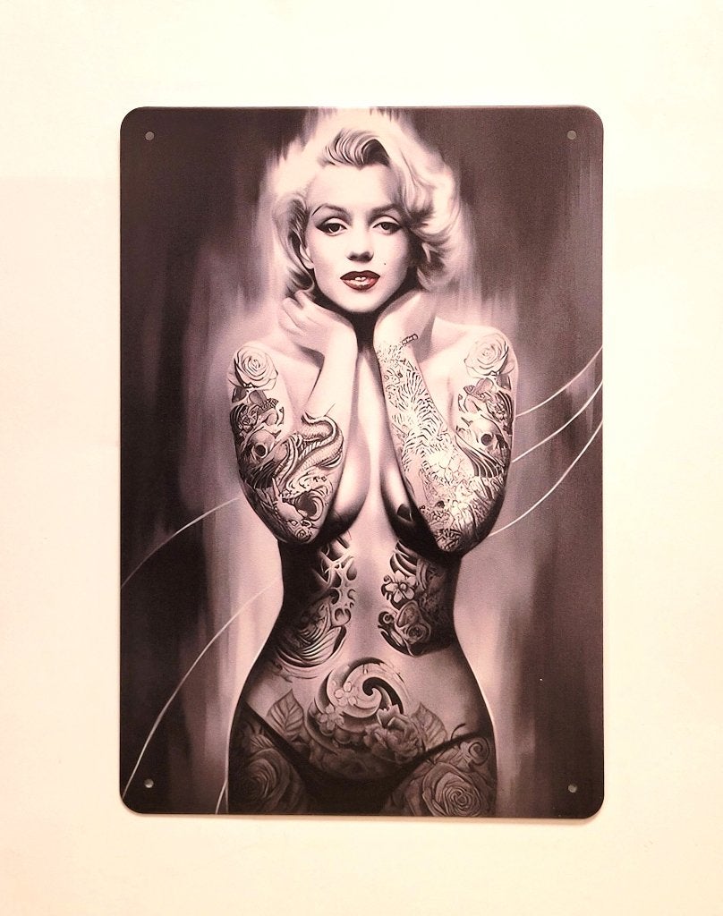 Marilyn Monroe Tattoo reclamebord van metaal wandbord deco, Info@deconoord.nl, Deco Noord, Nieuw, Ophalen of Verzenden
