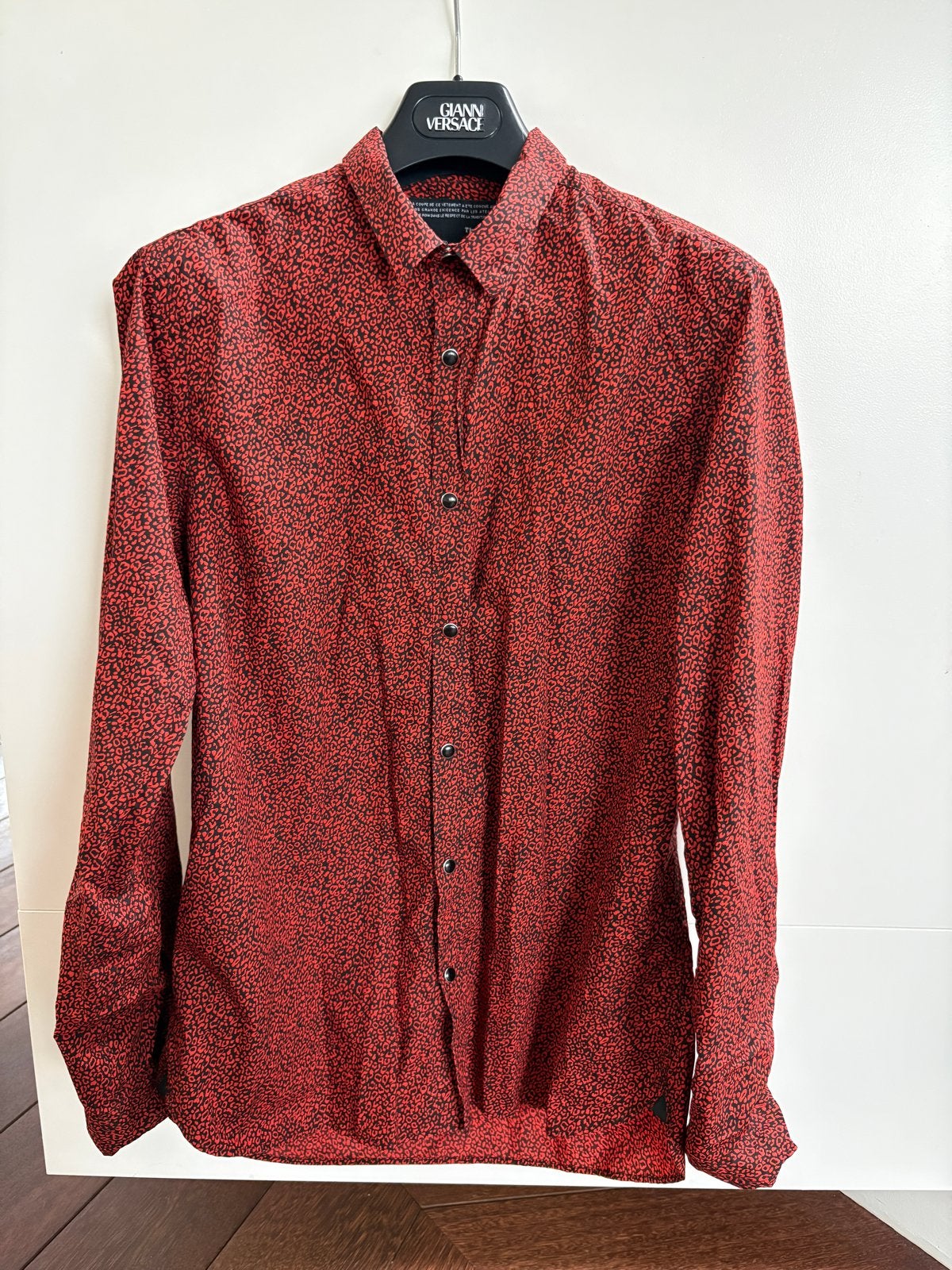 The Kooples Heren Overhemd Maat L - Rood met Zwarte Print, Kleding | Heren, Ophalen of Verzenden, Zo goed als nieuw, Rood, Halswijdte 41/42 (L)
