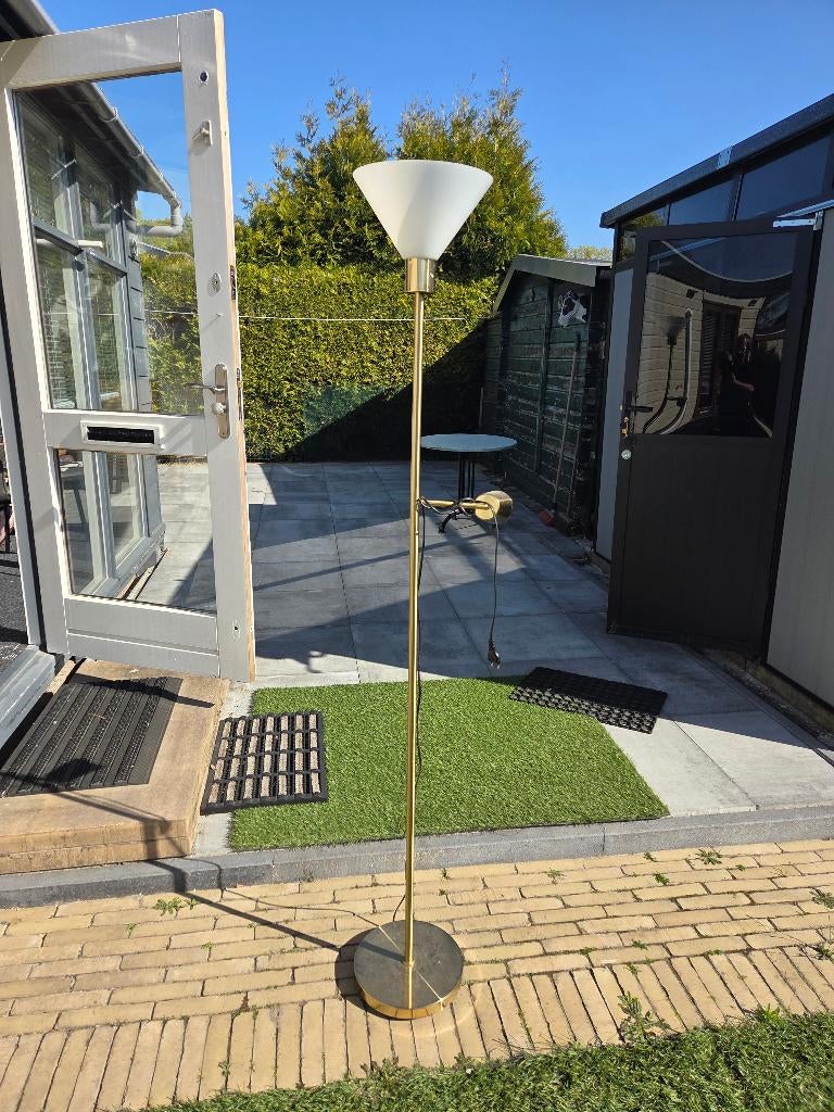 vloerlamp koperkleurig met leeslamp, Ophalen, Gebruikt, Modern, Minder dan 100 cm