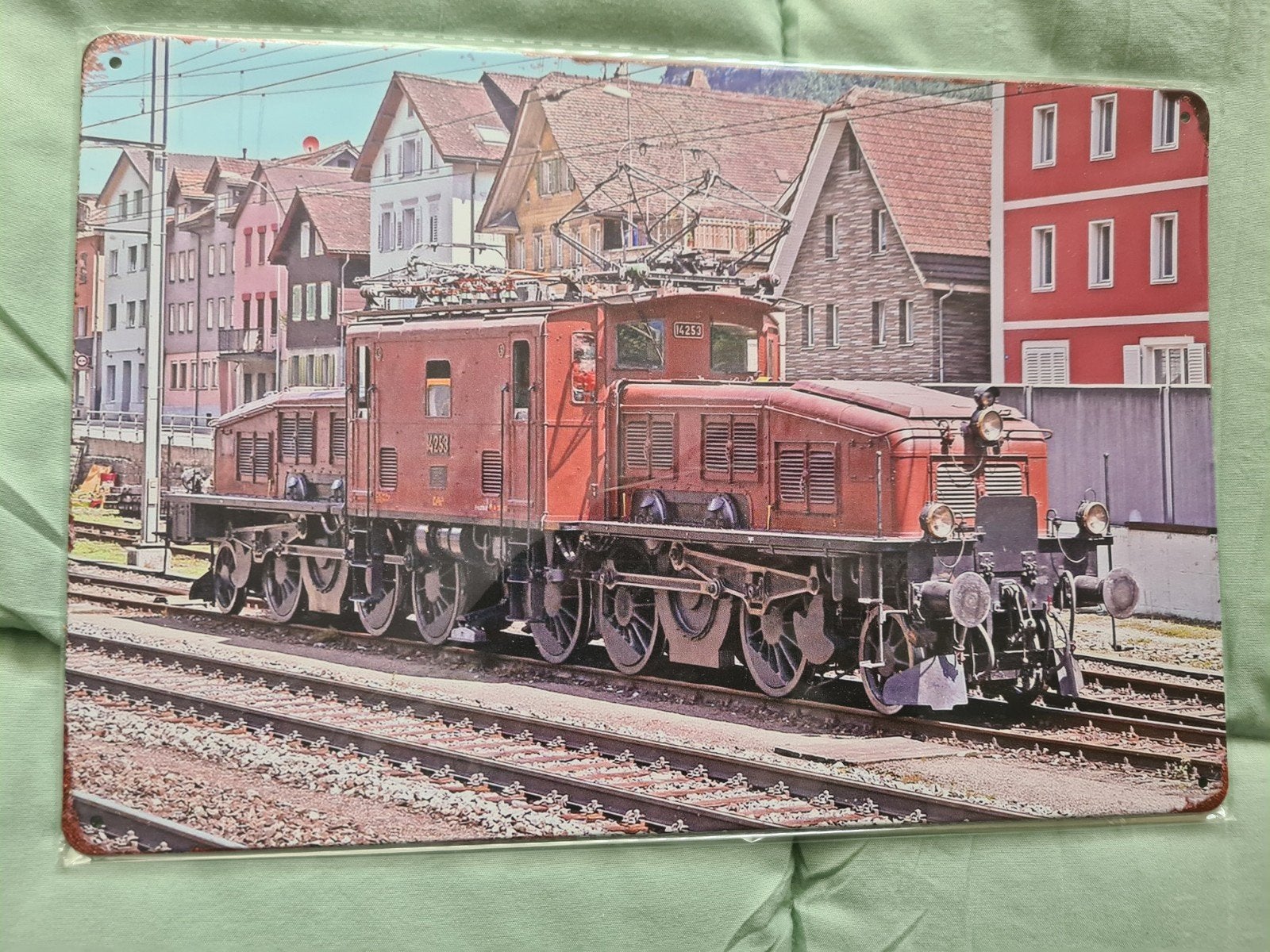 Metalen bord met afbeelding van een historische trein, Verzamelen, Ophalen of Verzenden, Nieuw, Trein, Overige typen