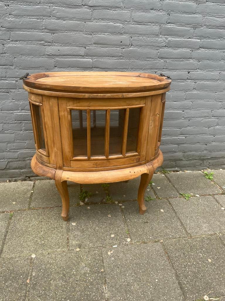 Antiek ovalen theekastje / bar hout met afneembaar die blad, Ophalen, Zo goed als nieuw