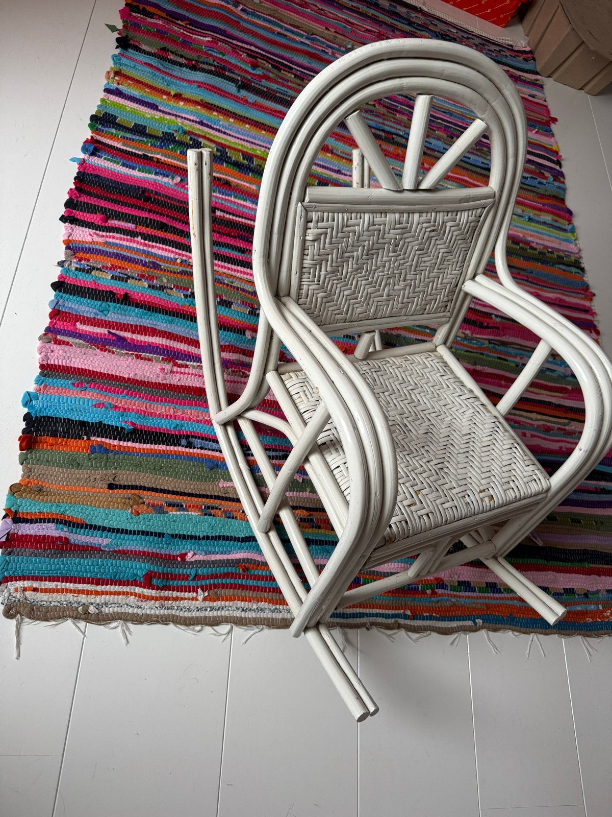 Vintage rotan stoel - wit, Ophalen, Gebruikt, Stoel(en)