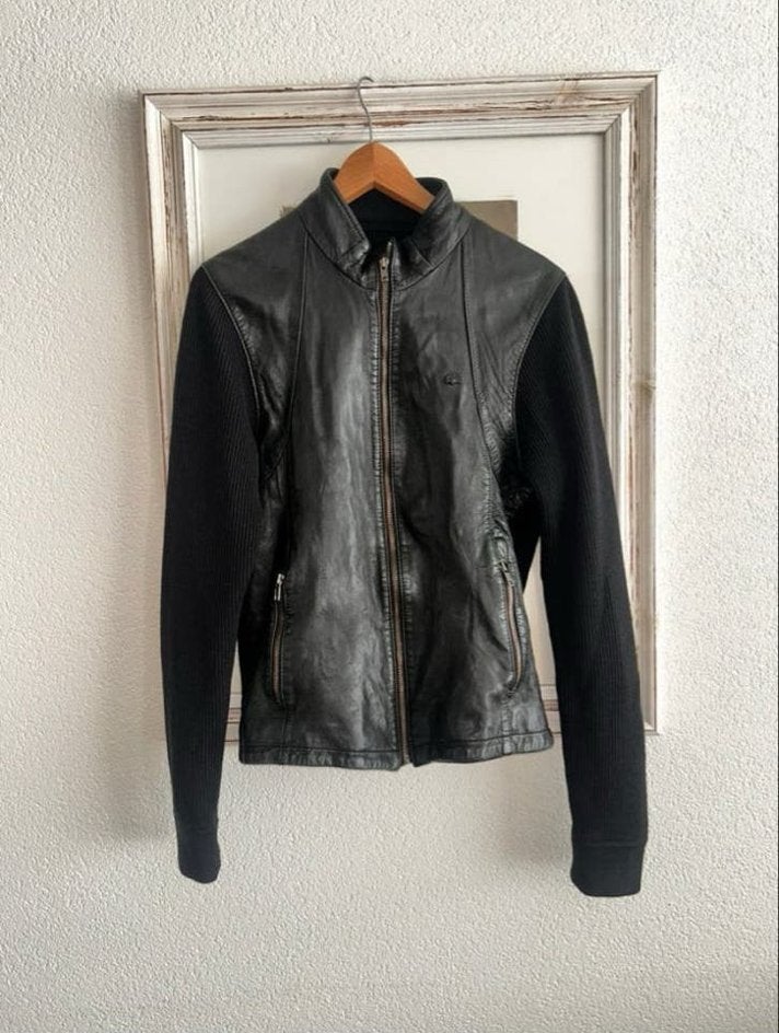 Lacoste leren jas met gebreide mouwen maat M zgan, Kleding | Heren, Ophalen of Verzenden, Zo goed als nieuw, Zwart