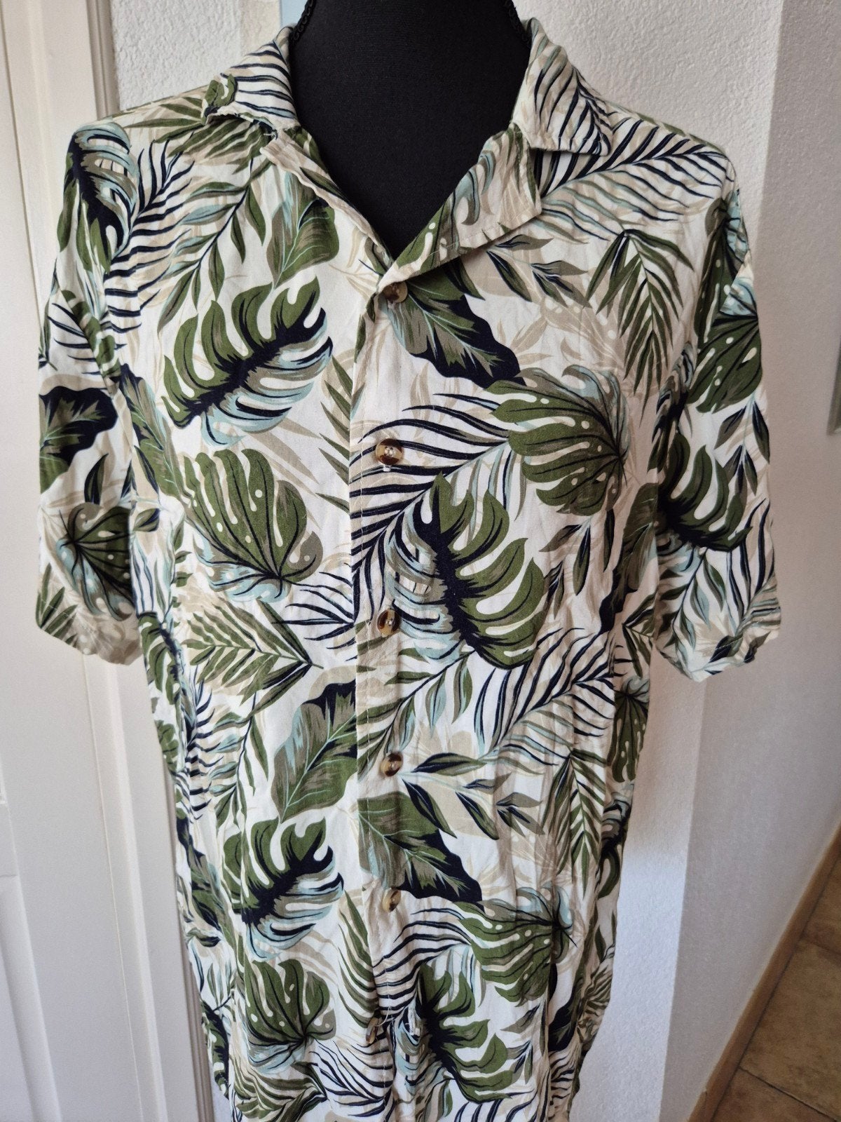 Zeeman Hawaii overhemd met bladprint, maat L, Meerkleurig, Ophalen of Verzenden, Zo goed als nieuw, Halswijdte 41/42 (L)