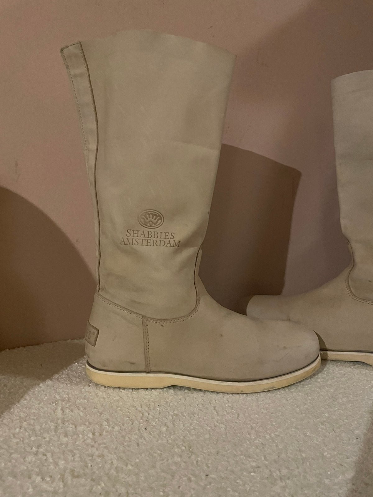 Shabbies Amsterdam hoge laarzen maat 37 beige wit crème, Hoge laarzen, Beige, Ophalen of Verzenden, Gedragen