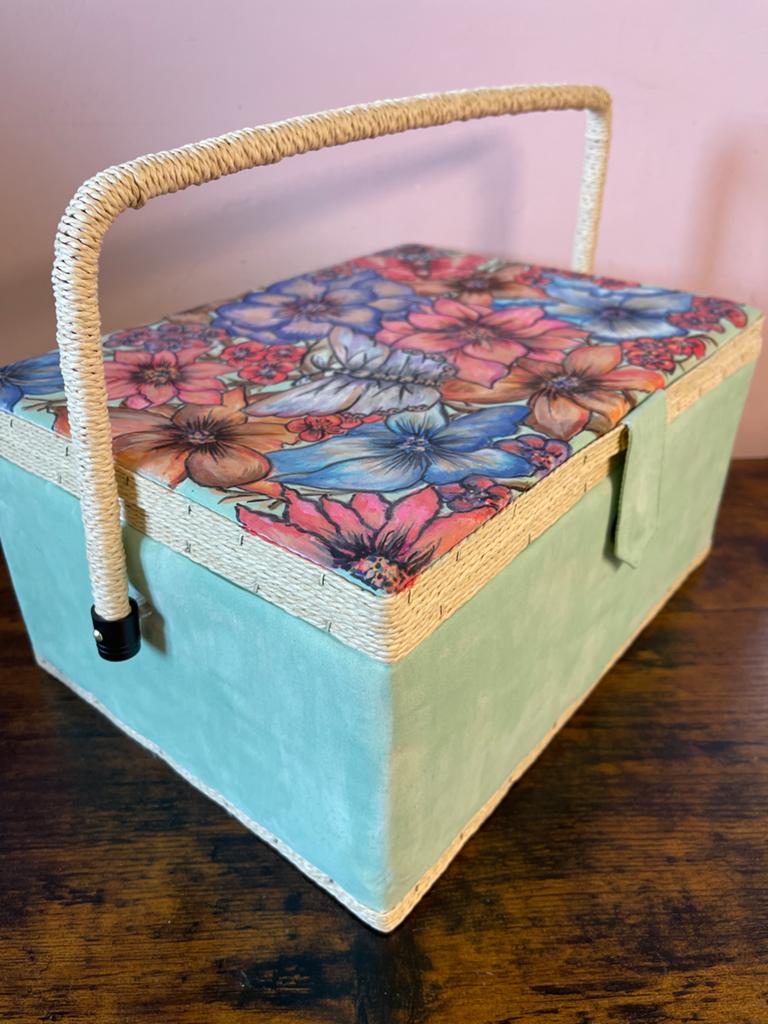 Vintage Naaidoos met Bloemenprint en Handvat, Hobby en Vrije tijd, Naaien en Fournituren, Ophalen of Verzenden, Gebruikt, Overige typen