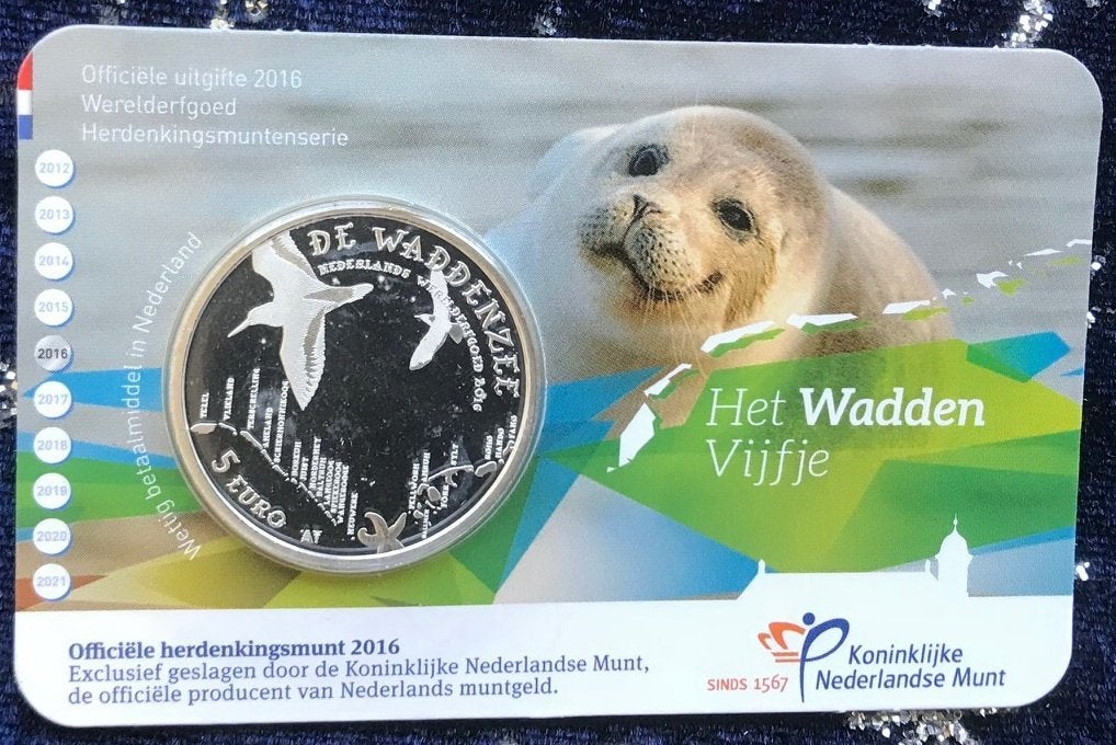Nederland - 5 euro coincard - Het Wadden Vijfje, Verzenden, Koning Willem I, Euro's, Setje