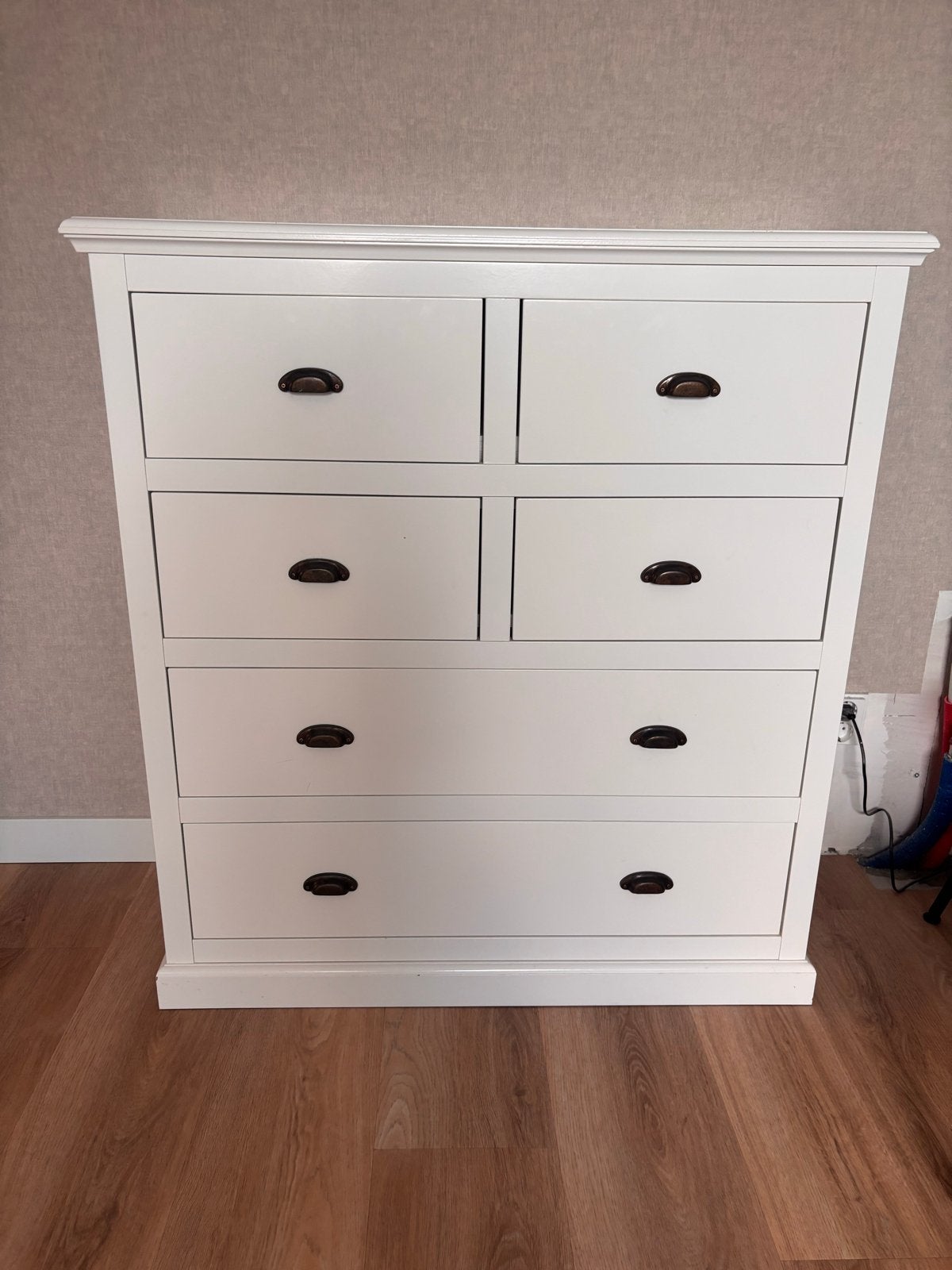 Witte houten ladekast, handgemaakt, 6 lades, Ophalen, Gebruikt, 5 laden of meer, 50 tot 100 cm