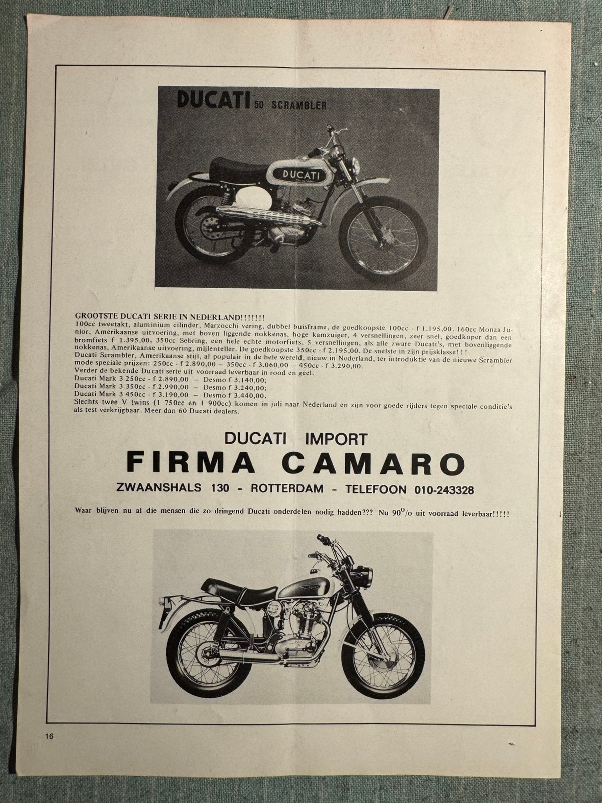 Advertentie 1971 Ducati 50 Scrambler en Mark 3 450 350 250, Verzenden, Zo goed als nieuw, Motoren