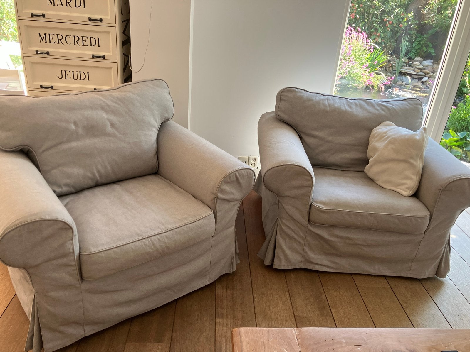 IKEA Ektorp stoelen met beige grijze hoezen, Ophalen, Zo goed als nieuw, Stof, 75 tot 100 cm