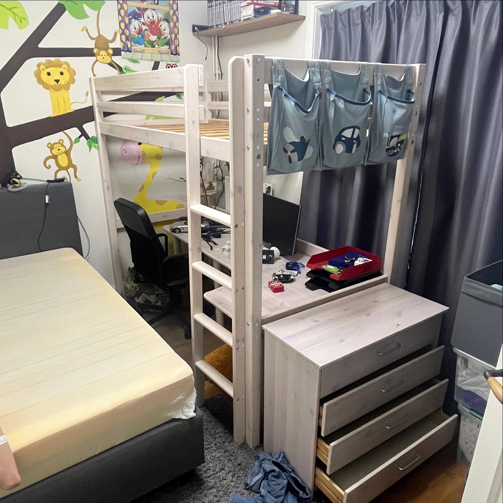 Complete Flexa hoogslaper set: bed, bureau en ladekast, Ophalen, Eenpersoons, Zo goed als nieuw, 200 cm