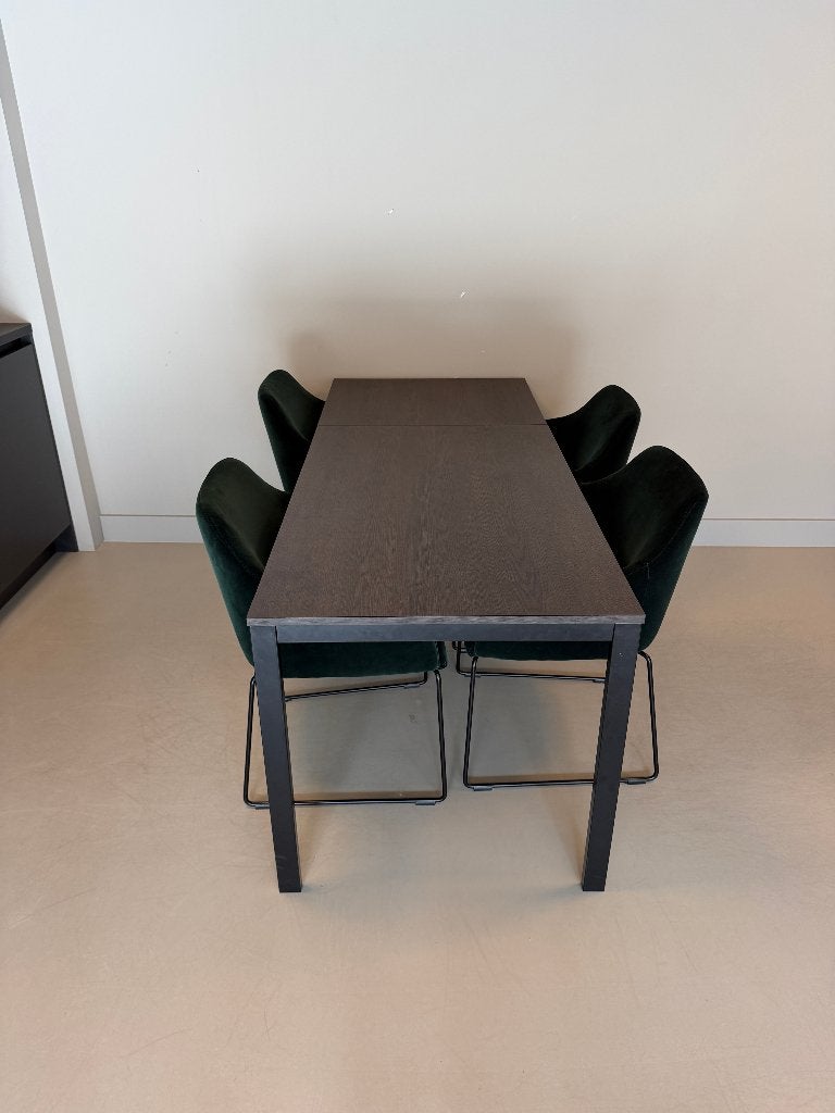 Uitschuifbare tafel met 4x stoel, Ophalen, Gebruikt, 200 cm of meer, 50 tot 100 cm