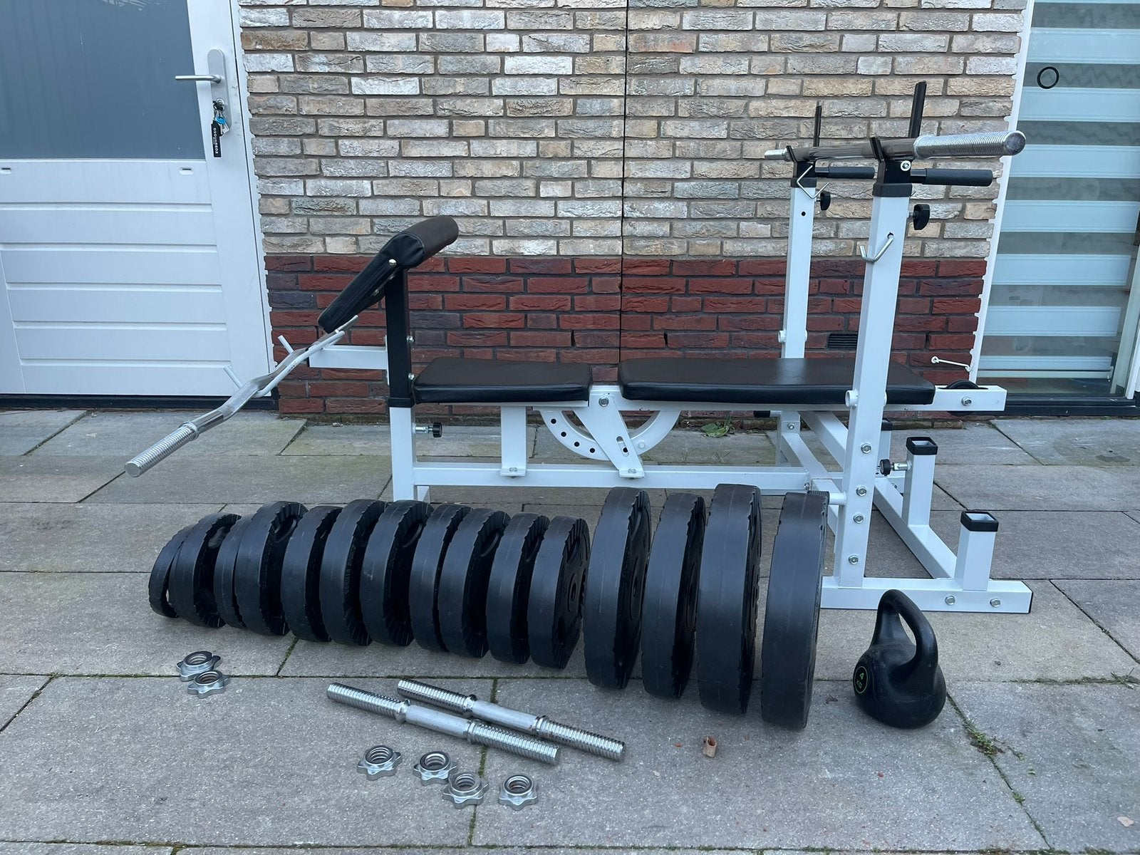Universele halterset Gorilla Sport incl veel gewichten, Sport en Fitness, Fitnessmaterialen, Ophalen, Zo goed als nieuw, Benen