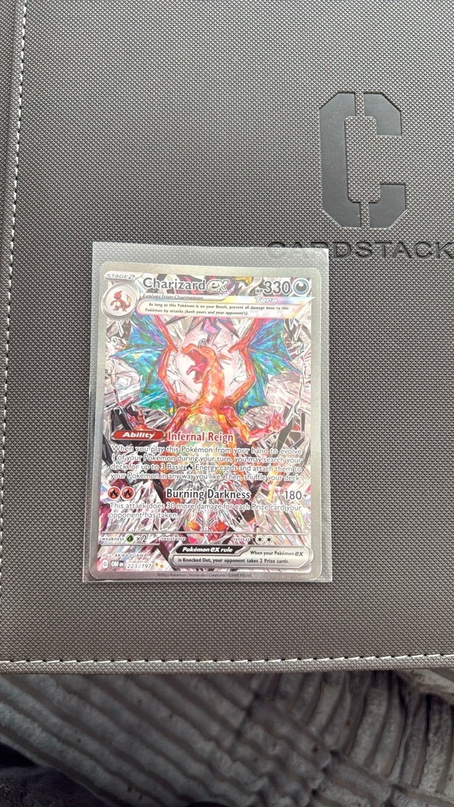 Charizard ex 223/197 Obsidian Flames Pokémon kaart, Ophalen, Zo goed als nieuw, Losse kaart, Foil
