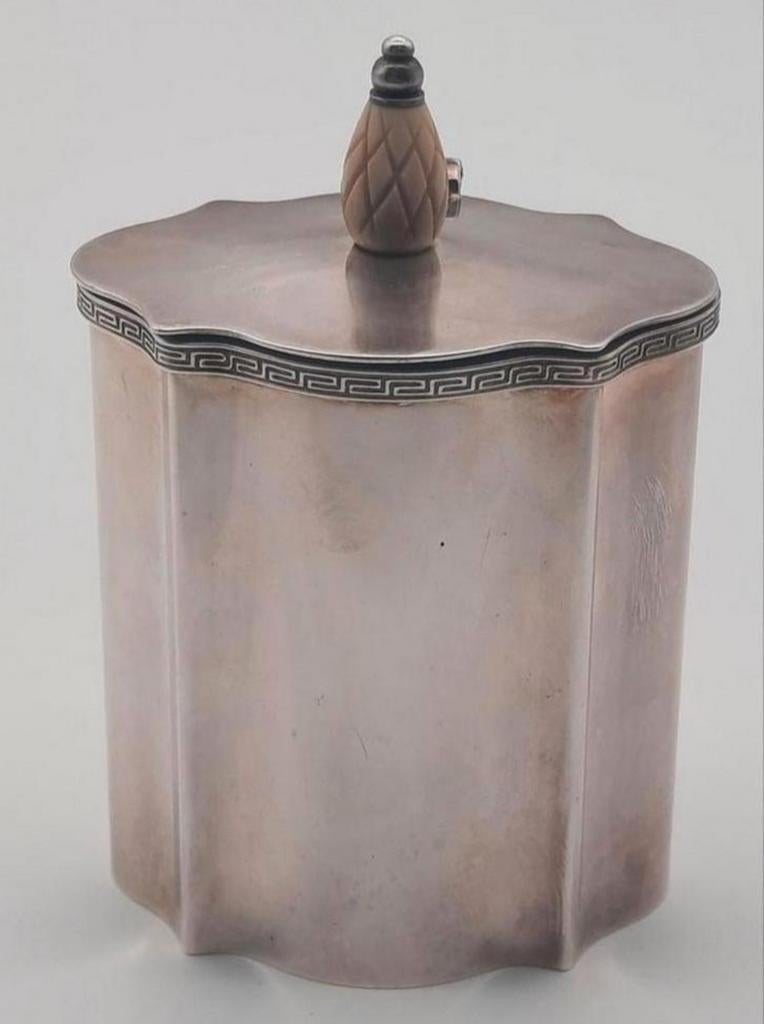 Vintage verzilverde Mappin & Webb theebus / tea caddy, Antiek en Kunst, Ophalen of Verzenden