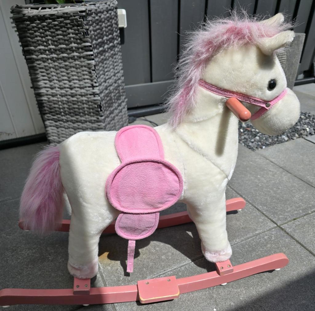 Hobbelpaard, driewieler met accessoires en fietsstoeltje, Ophalen, Gebruikt