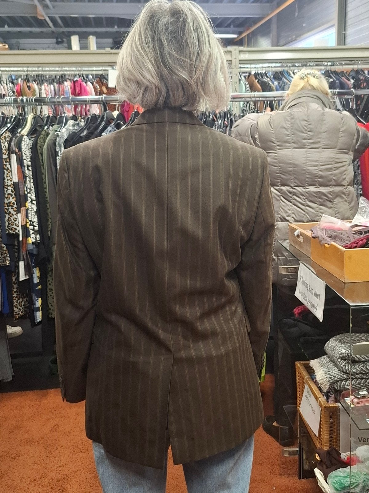 Vintage Bruin Colbert met Krijtstreep, Ophalen of Verzenden, Gedragen, Bruin